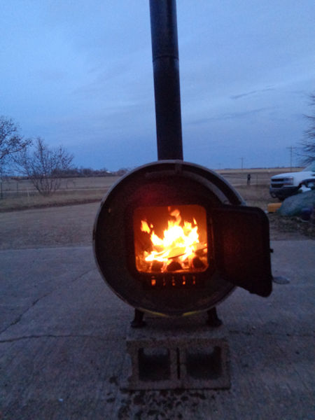 fire in barrel stove