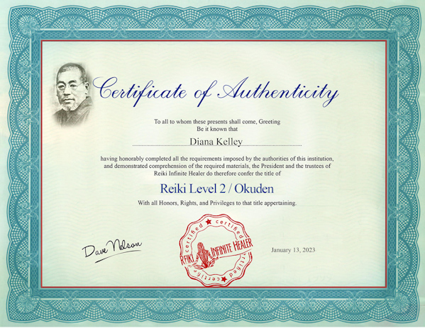 Reiki Level 2 certificate