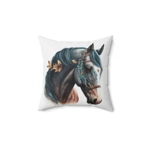 Boho Horse Head Square Pillow, Bohemian Horse Cushion, Hippie Animal Print Decor, Equestrian Gift, Western Farmhouse Pillow Cover, Rustic