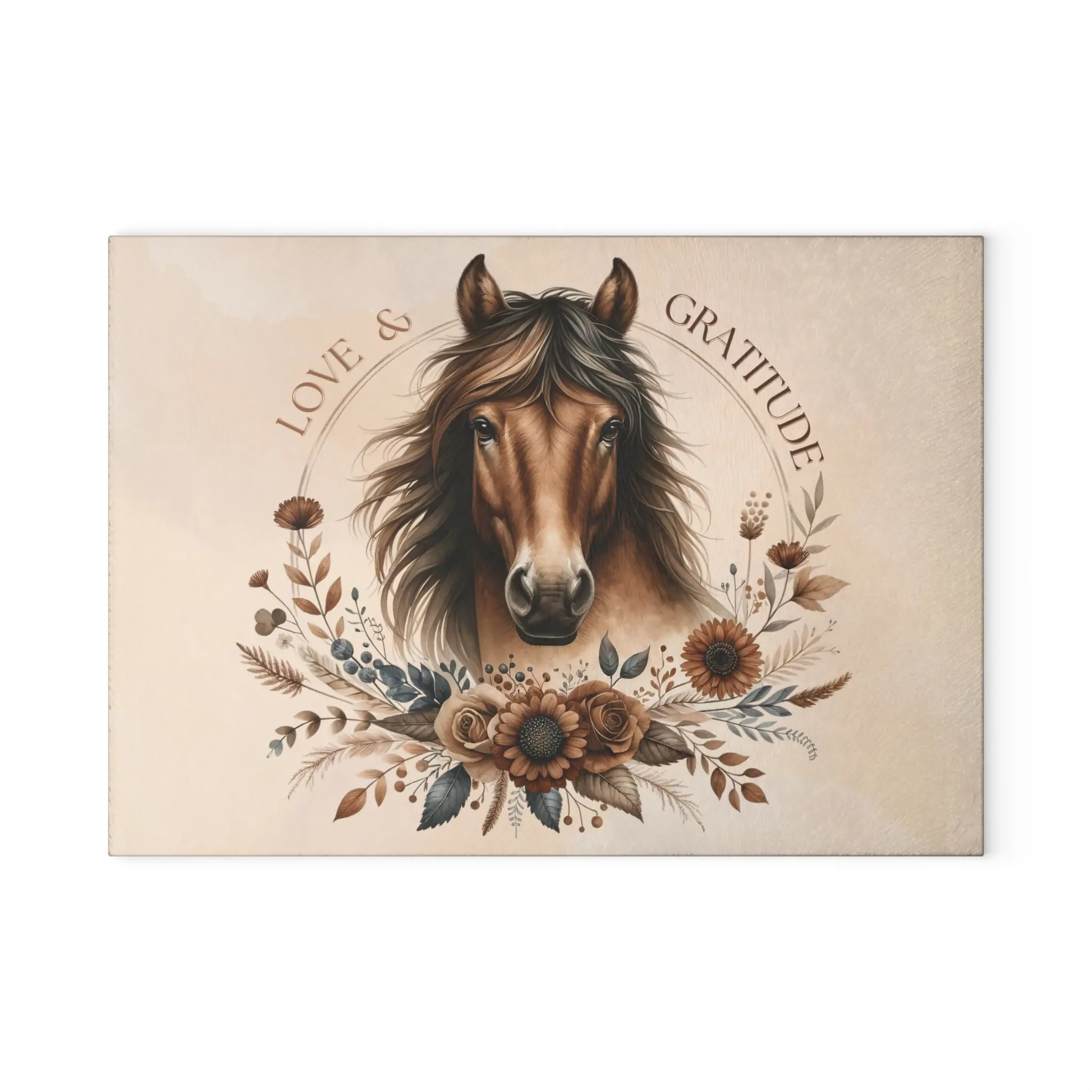 Bay Horse Love and Gratitude Tempered Glass Cutting Board, Inspiring Kitchen Art