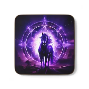 Horse Crown Chakra Energy Coasters - Horse-Themed Coasters with Purple Chakra Color, Spiritual Home Decor, Gift for Horse Lovers