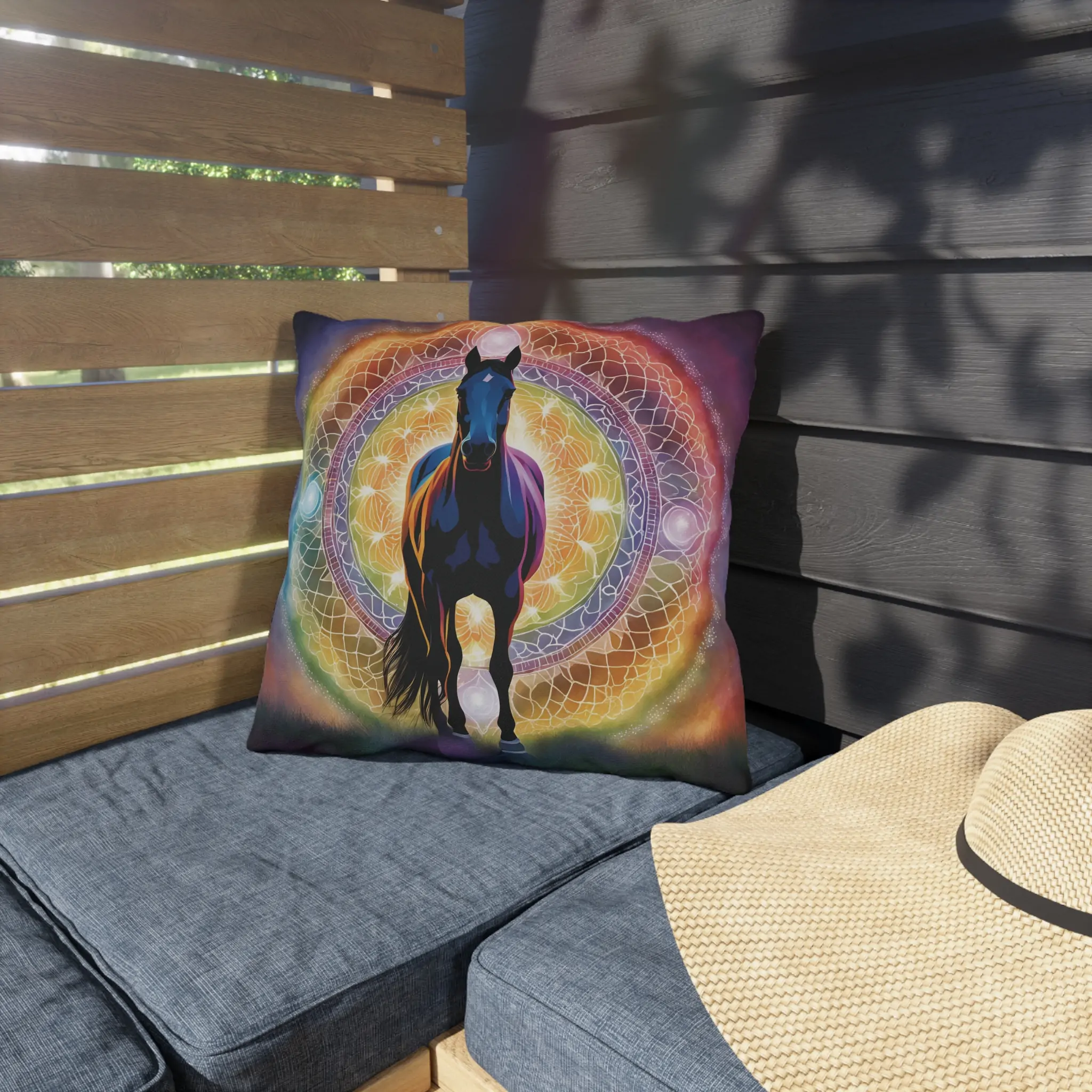 Horse Themed Purple Rainbow Outdoor Pillow - Equestrian Decor, Horse Lover Gift, Patio Cushion, Farmhouse Pillow, Animal Pillow - Image 3