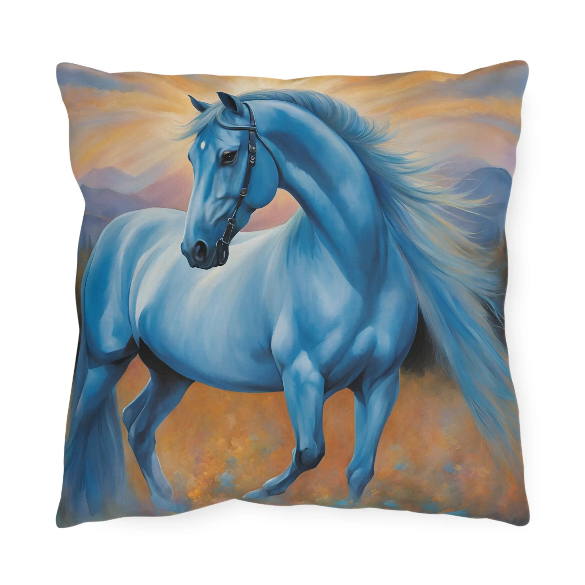 Horse Themed Outdoor Pillow - Equestrian Decor, Horse Lover Gift, Patio Cushion, Farmhouse Pillow, Animal Pillow