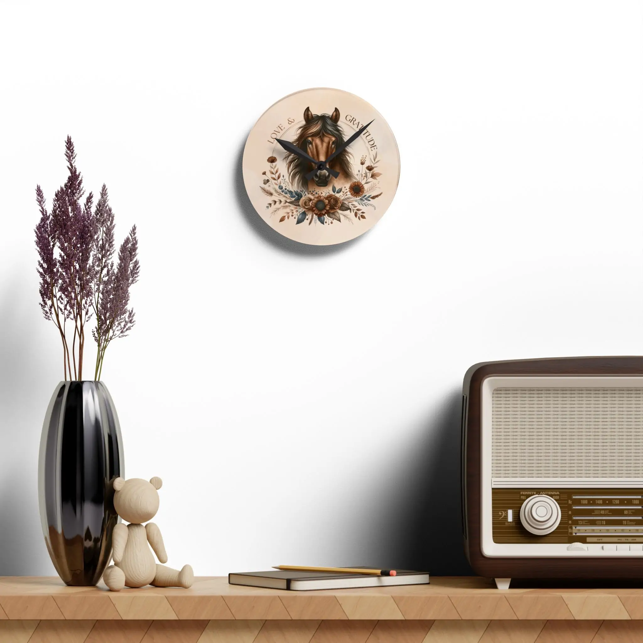 It is Always Time for Love and Gratitude Bay Horse Acrylic Wall Clock, Timeless Equestrian Art - Image 4