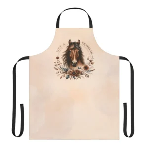 Bay Horse Love and Gratitude Apron,  Stylish Equestrian Kitchen Essential, Inspirational Gift