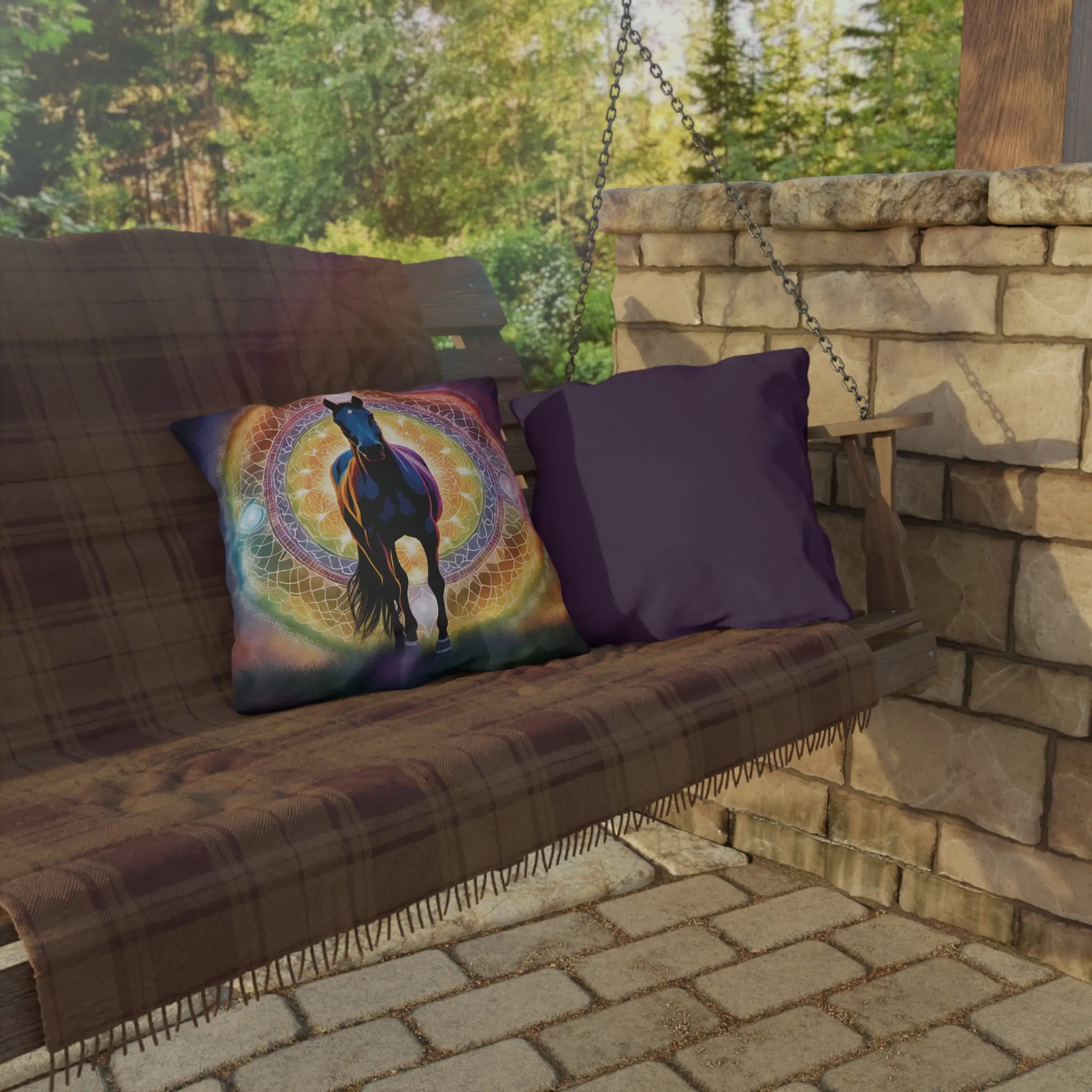 Horse Themed Purple Rainbow Outdoor Pillow - Equestrian Decor, Horse Lover Gift, Patio Cushion, Farmhouse Pillow, Animal Pillow - Image 8