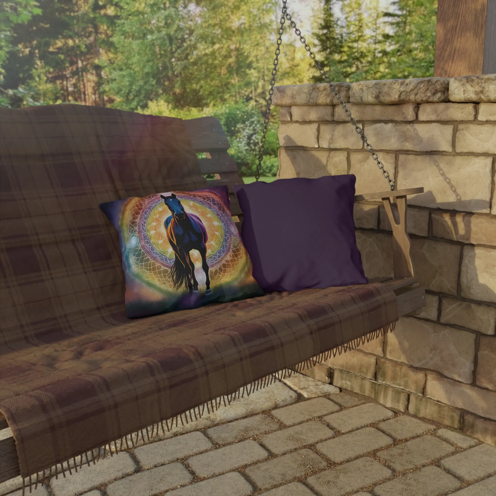 Horse Themed Purple Rainbow Outdoor Pillow - Equestrian Decor, Horse Lover Gift, Patio Cushion, Farmhouse Pillow, Animal Pillow - Image 4