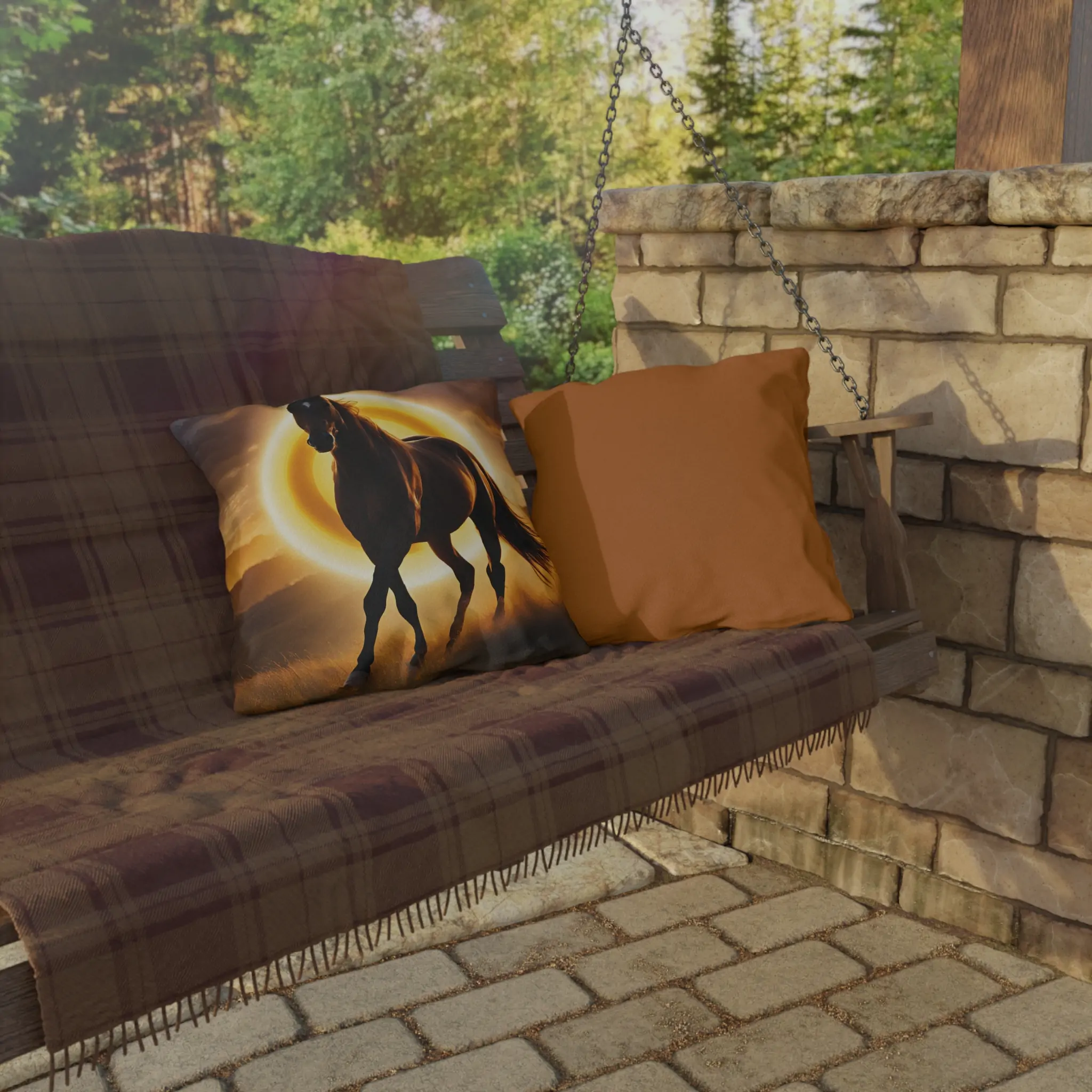 Horse Themed Yellow Outdoor Pillow - Equestrian Decor, Horse Lover Gift, Patio Cushion, Farmhouse Pillow, Animal Pillow - Image 8