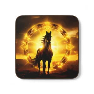 Horse Solar Plexus Chakra Energy Coasters - Horse-Themed Coasters with Yellow Chakra Color, Spiritual Home Decor, Gift for Horse Lovers