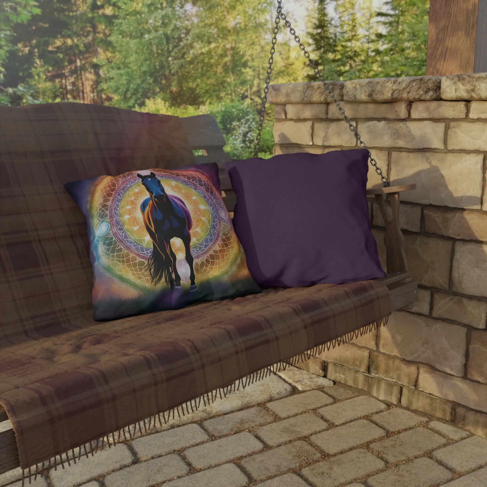 Horse Themed Purple Rainbow Outdoor Pillow - Equestrian Decor, Horse Lover Gift, Patio Cushion, Farmhouse Pillow, Animal Pillow - Image 12