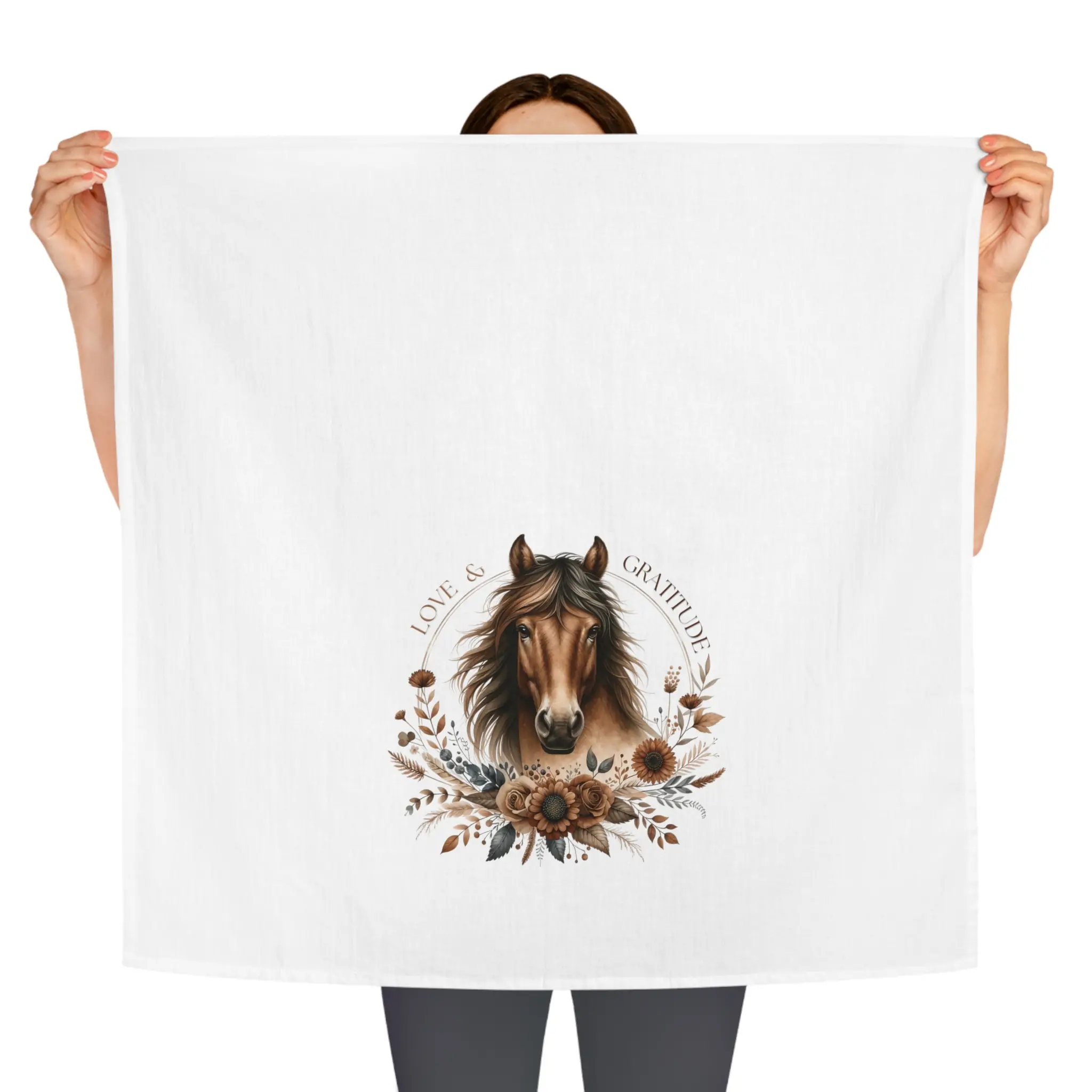 Bay Horse Love and Gratitude Tea Towel, Equestrian Kitchen Accent, cotton 28 x 28 - Image 3