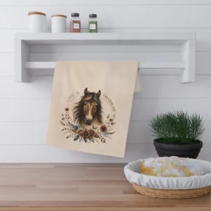Bay Horse Love and Gratitude Tea Towel, Equestrian Kitchen Accent, cotton poly blend 18 x 30