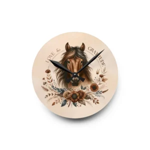 It is Always Time for Love and Gratitude Bay Horse Acrylic Wall Clock,  Timeless Equestrian Art