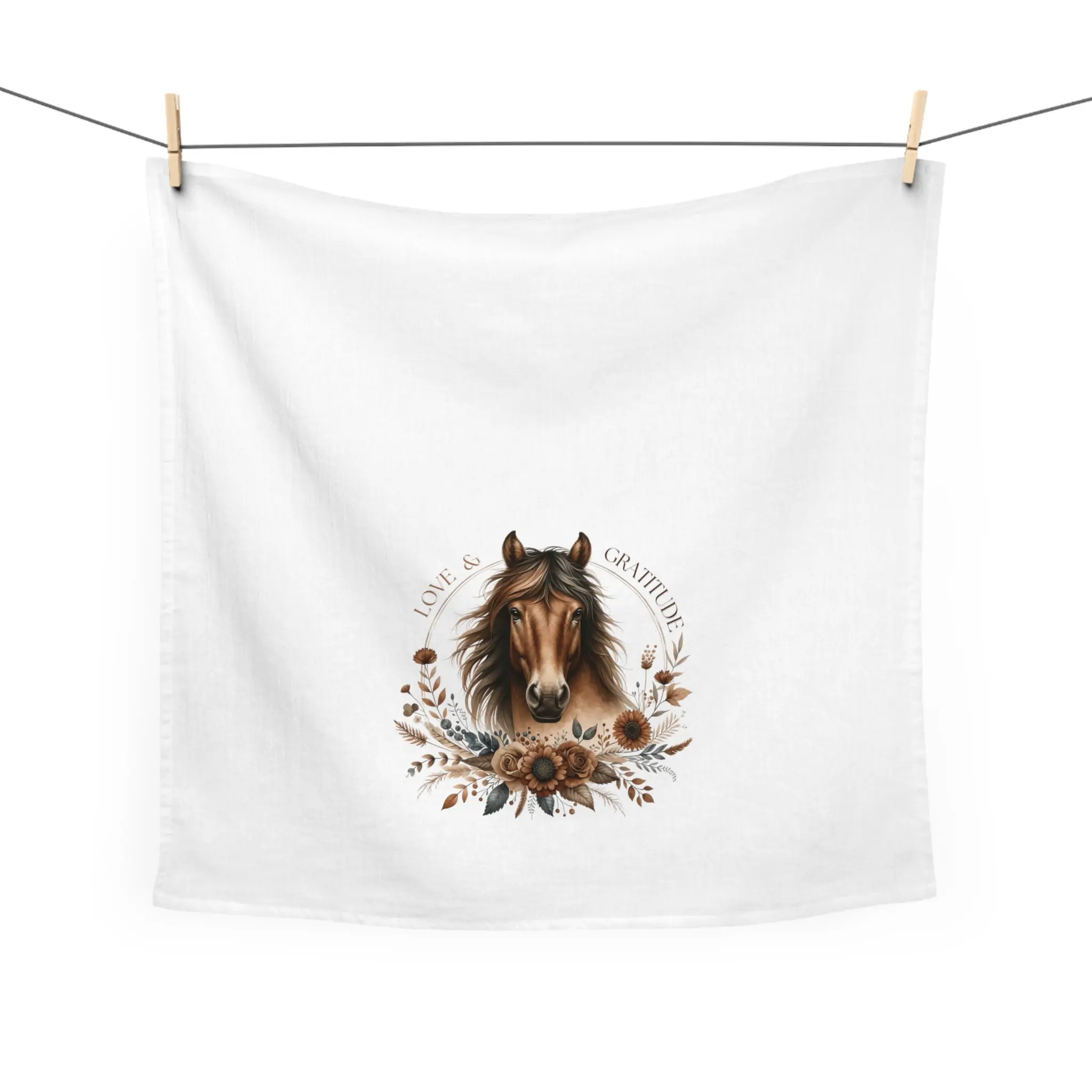 Bay Horse Love and Gratitude Tea Towel, Equestrian Kitchen Accent, cotton 28 x 28 - Image 2