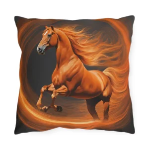 Horse Themed Orange Outdoor Pillow - Equestrian Decor, Horse Lover Gift, Patio Cushion, Farmhouse Pillow, Animal Pillow