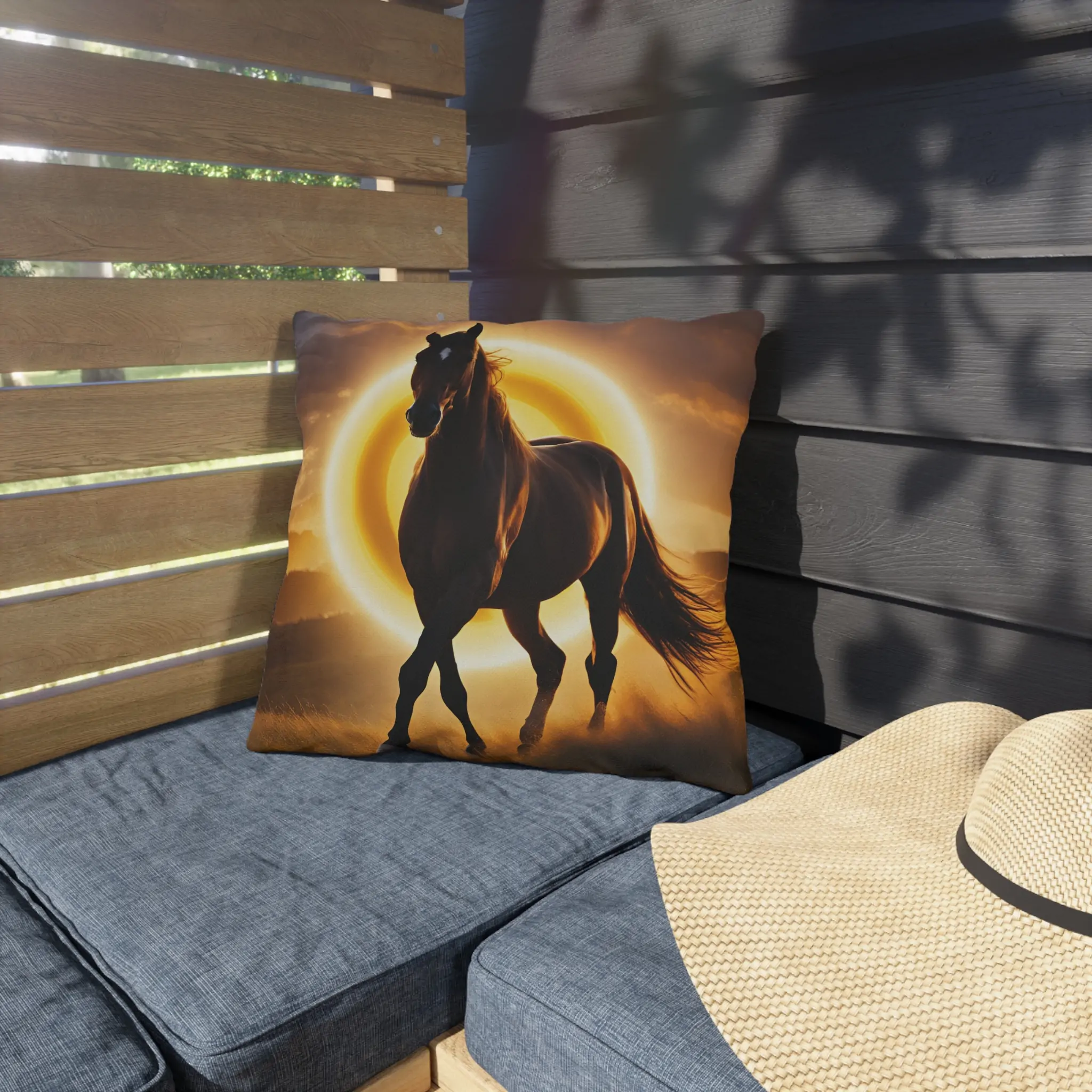Horse Themed Yellow Outdoor Pillow - Equestrian Decor, Horse Lover Gift, Patio Cushion, Farmhouse Pillow, Animal Pillow - Image 3