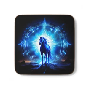 Horse Throat Chakra Energy Coasters - Horse-Themed Coasters with Blue Chakra Color, Spiritual Home Decor, Gift for Horse Lovers