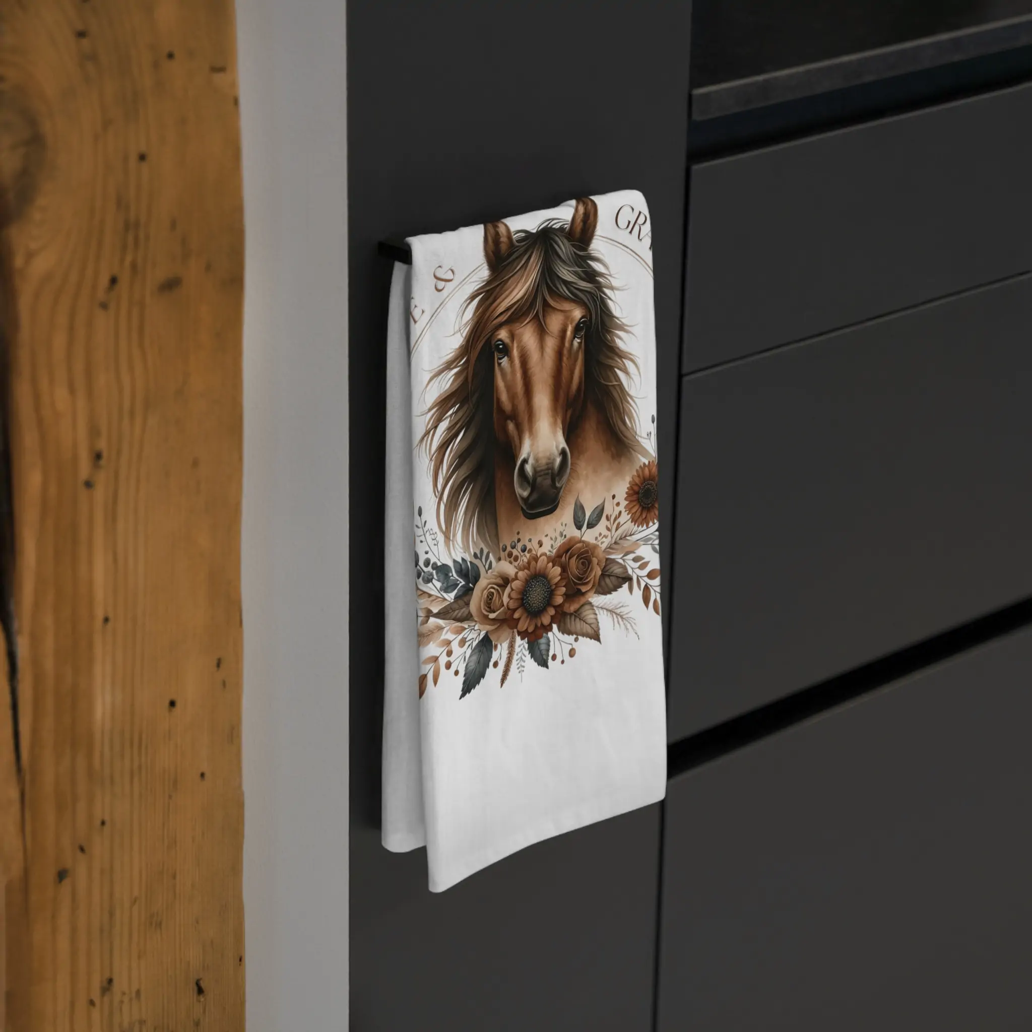 Bay Horse Love and Gratitude Tea Towel, Equestrian Kitchen Accent, cotton 28 x 28 - Image 4